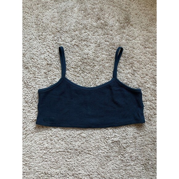 SET ACTIVE Waffle Knit Lounge Crop Cami in Oxford (Navy) Size MEDIUM - Picture 1 of 5